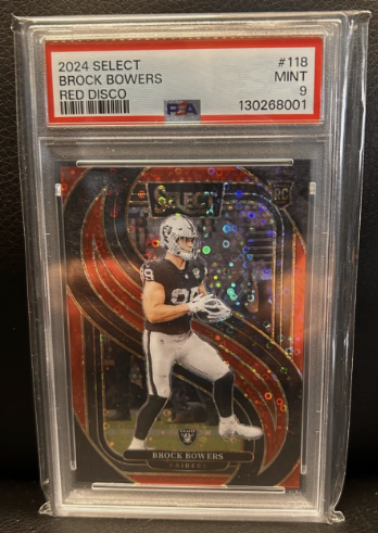 2024 Panini Select Pre.Lvl. Disco Red 26/49 Brock Bowers #118 PSA 9
