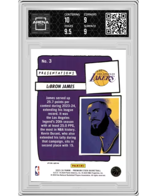 2023-24 Hoops Premium Stock Lebron James #3 AC 9.5