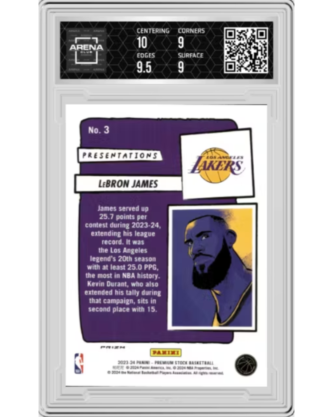 2023-24 Hoops Premium Stock Lebron James #3 AC 9.5